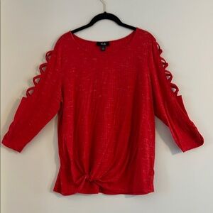 AGB Blood Orange Blouse Knotted Waist Criss Cross Sleeves Size L
